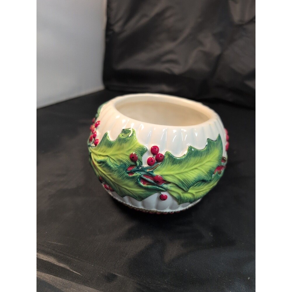 Fitz and Floyd Holiday Berry Ornament Candy Jar 2008 NO LID